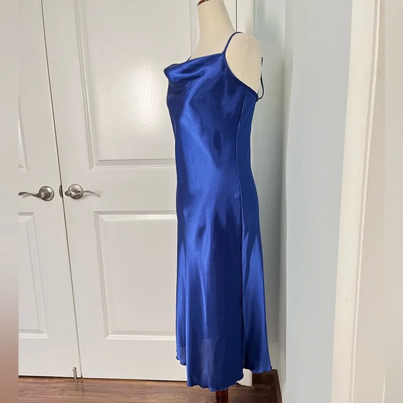 Bebe Satin Cowl Neck Midi Slip Dress royal blue size S - Picture 6 of 10